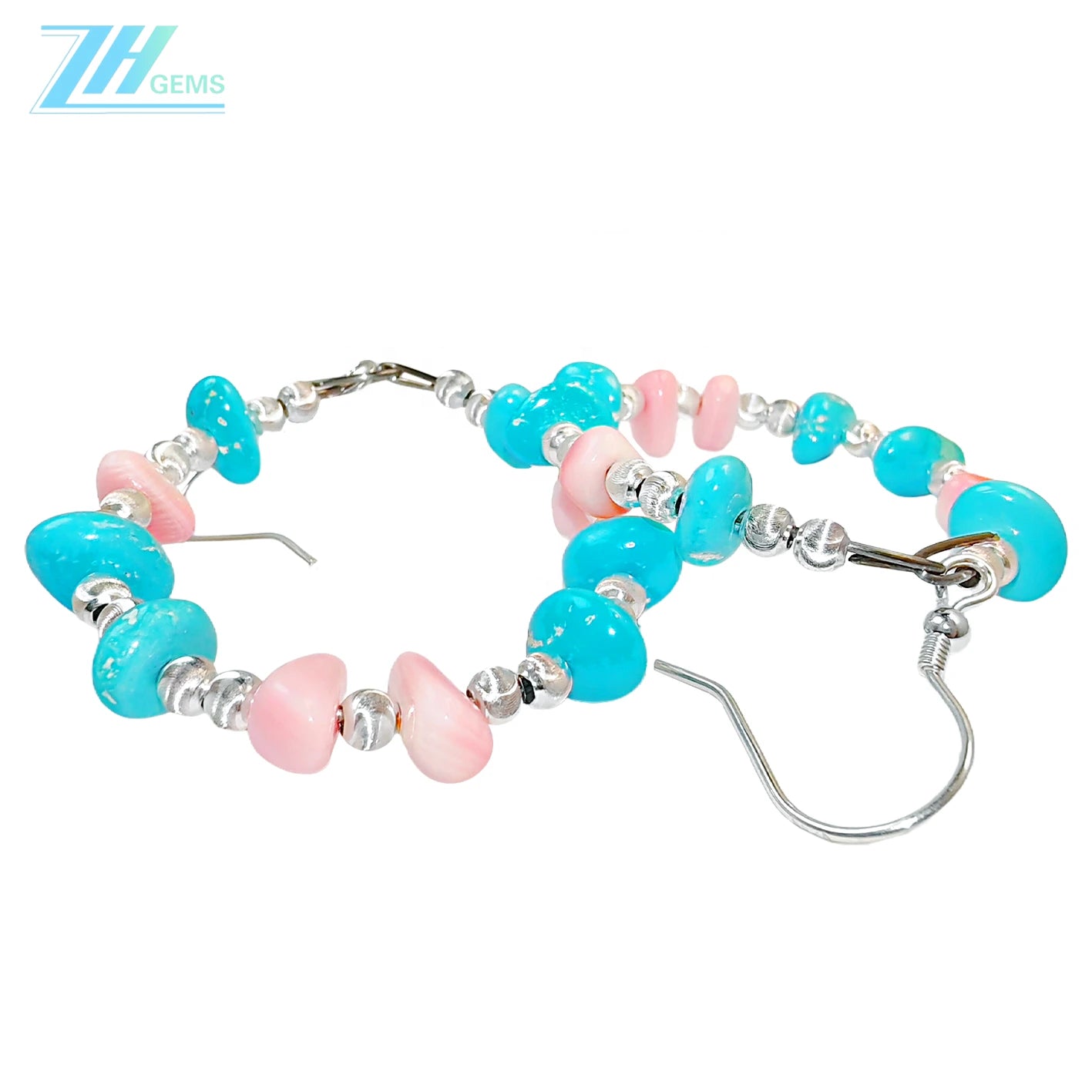 These Earrings Combine Pink Opal And Natural Turquoise In A Unique Shape When Worn They Sway Gracefully Showing Unique