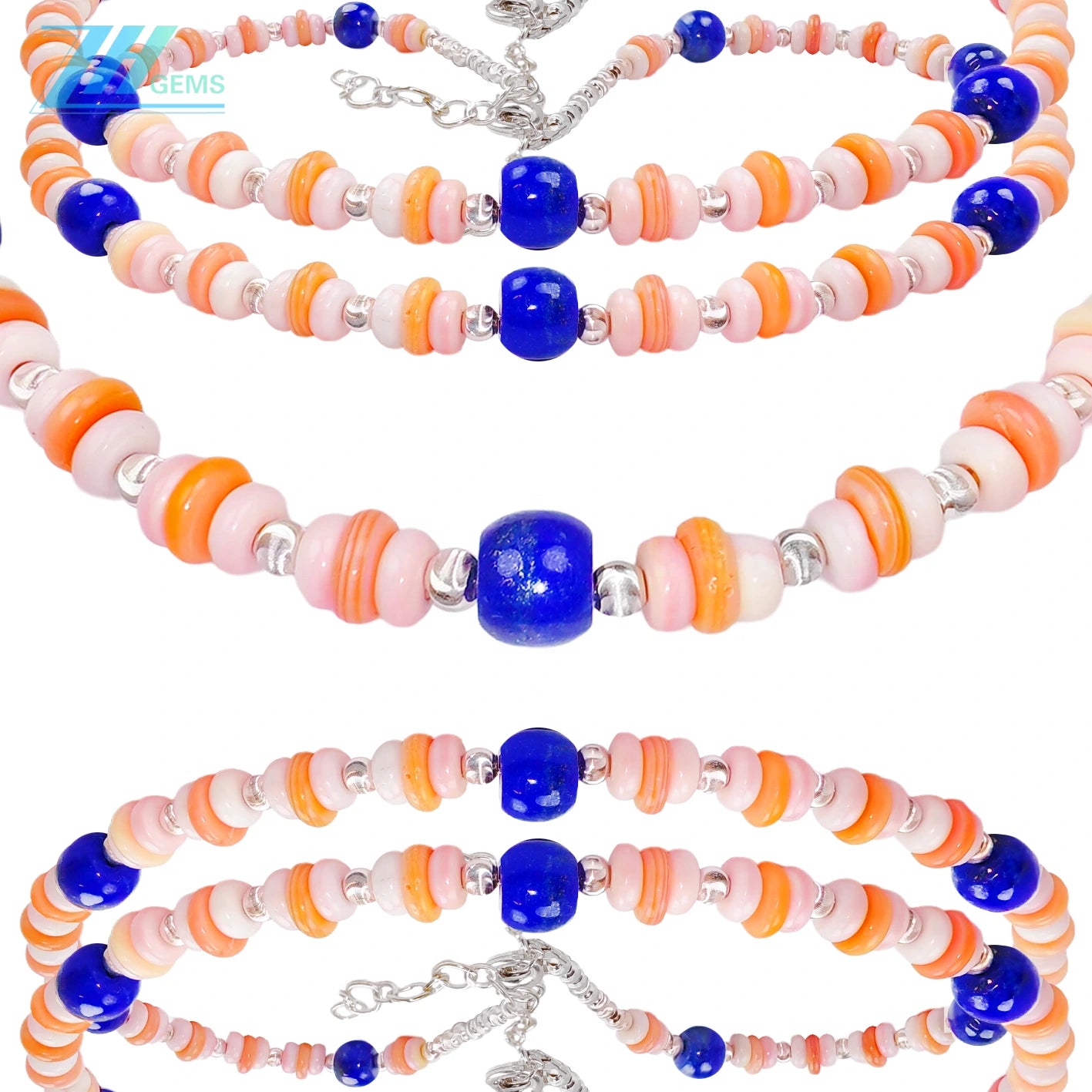 Naturalpink Opal Natural High Quality Lapis Lazuli Beaded Necklace Powder Blue Classic Color S925 Silver Classic