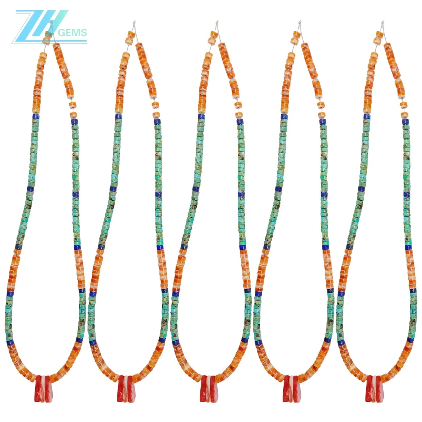 Natural Turquoise Spiny Oyster Lapis Lazuli Beads Necklace Transparency Gemstone 16inch 925 Sterling Silver Chip Statement