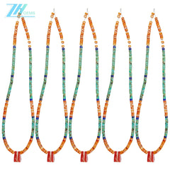 Natural Turquoise Spiny Oyster Lapis Lazuli Beads Necklace Transparency Gemstone 16inch 925 Sterling Silver Chip Statement