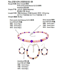 Amethyst & Natural Pink Opal Jewelry Set 3 Piece Set Necklace Bracelet Earring Set The Perfect Combination Of Natural