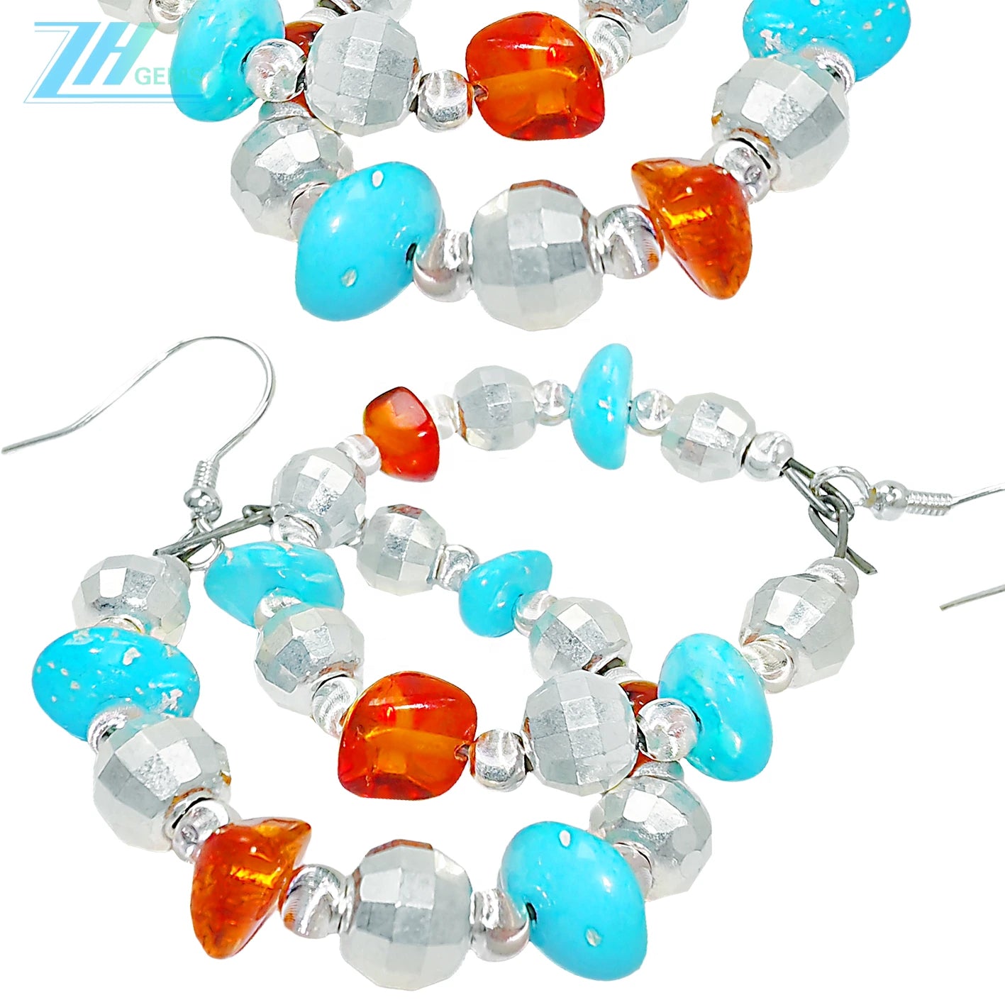 Natural Amber,Turquoise And S925 Silver Are Skillfully Combined The Delicate And Compact Shape Trims The Face Contour