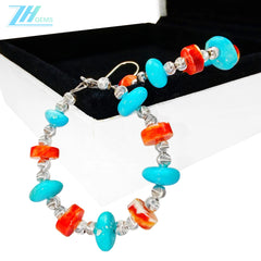 Natural Red Spiny Oyster Amber And Natural Turquoise Form Gemstone Earrings They Sway Vividly Adding A Gorgeous