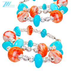 Earrings Combine Pink Opal And Orange Spiny Oyster With Threaded Silver Beads The Delicate Design Shows Elegance When Swaying