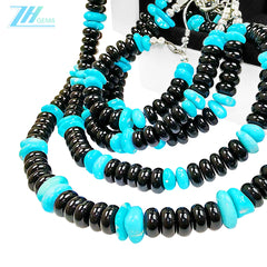 Obsidian S925 Silver Sterling Treatment Turquoise Create Set Double Design Unifies Style Comprehensively Fashionable Mysterious