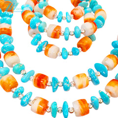 Jewelry Set Is Made Of Natural Sterling Treatment Turquoise Orange Spiny Oyster And S925 Silver The Double Layer Design Creates