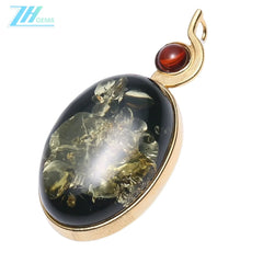 Natural Amber Rectangle Black Green Color Baltic Optimized Pendant Beautiful Genuine Yellow Square Baltic Amber Necklace