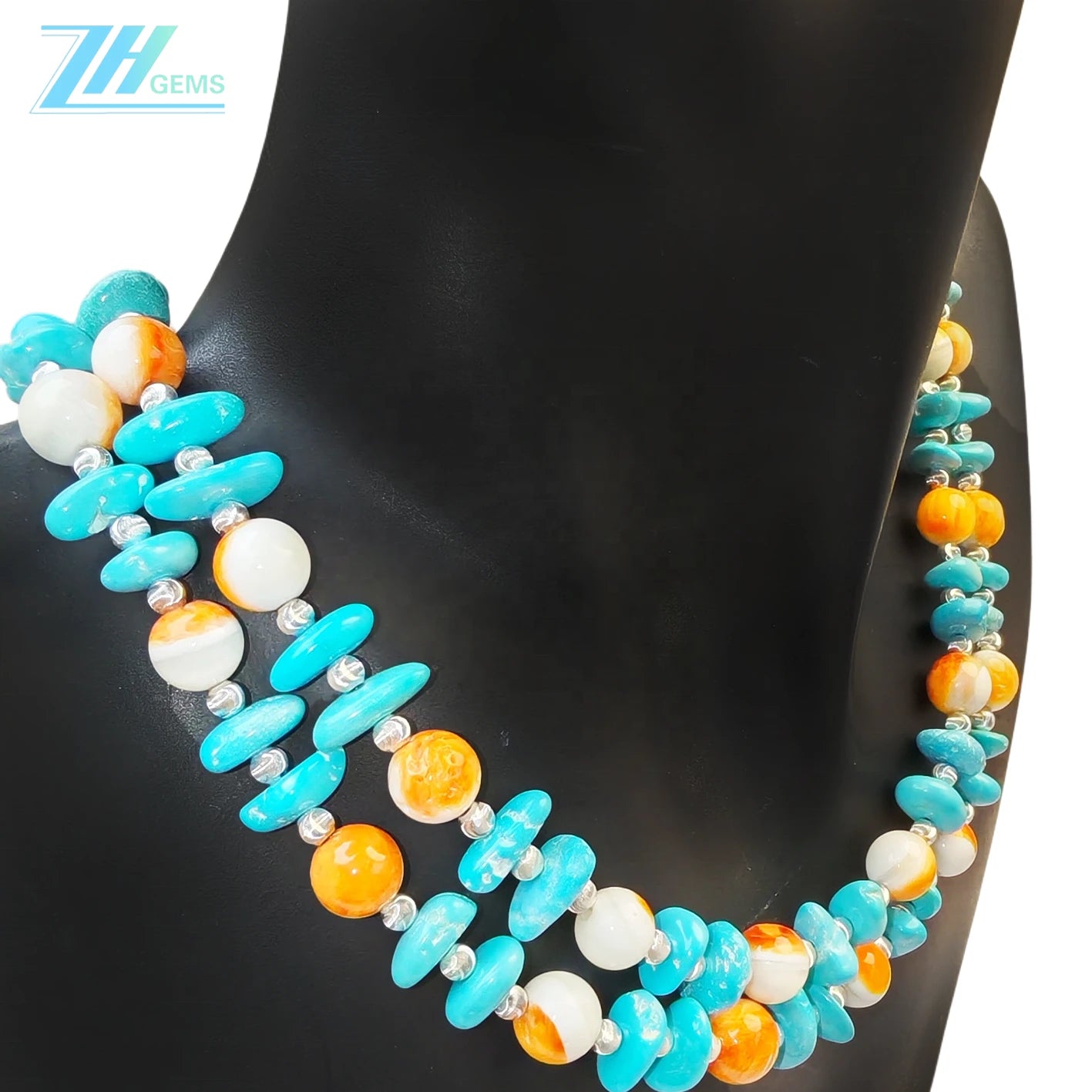 S925 Silver Weaves Sterling Treatment Turquoise And Orange Spiny Oyster Beads The Double Layer Design Like A Lively Poem