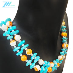 S925 Silver Weaves Sterling Treatment Turquoise And Orange Spiny Oyster Beads The Double Layer Design Like A Lively Poem