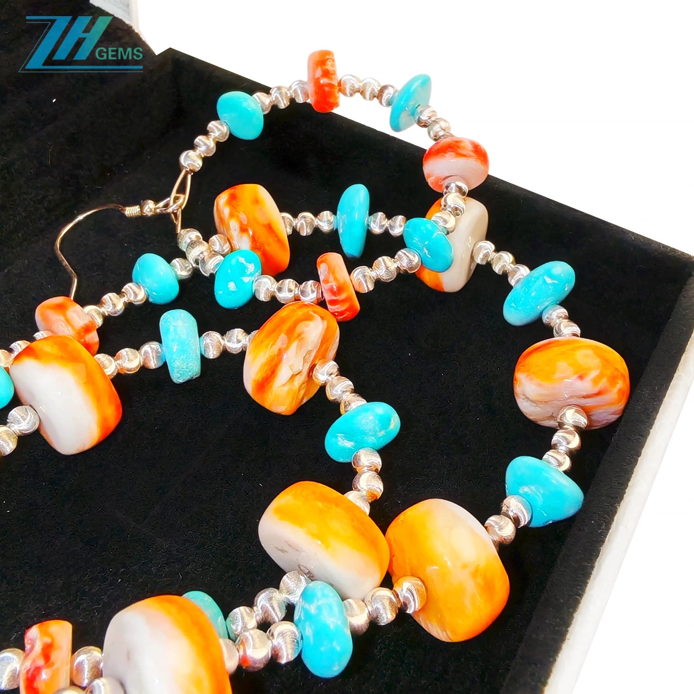 Jewelry Set Is Made Of Sterling Treatment Turquoise Orange Spiny Oyster And S925 Silver With A Unified Style It Fully Shows