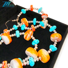 Jewelry Set Is Made Of Sterling Treatment Turquoise Orange Spiny Oyster And S925 Silver With A Unified Style It Fully Shows