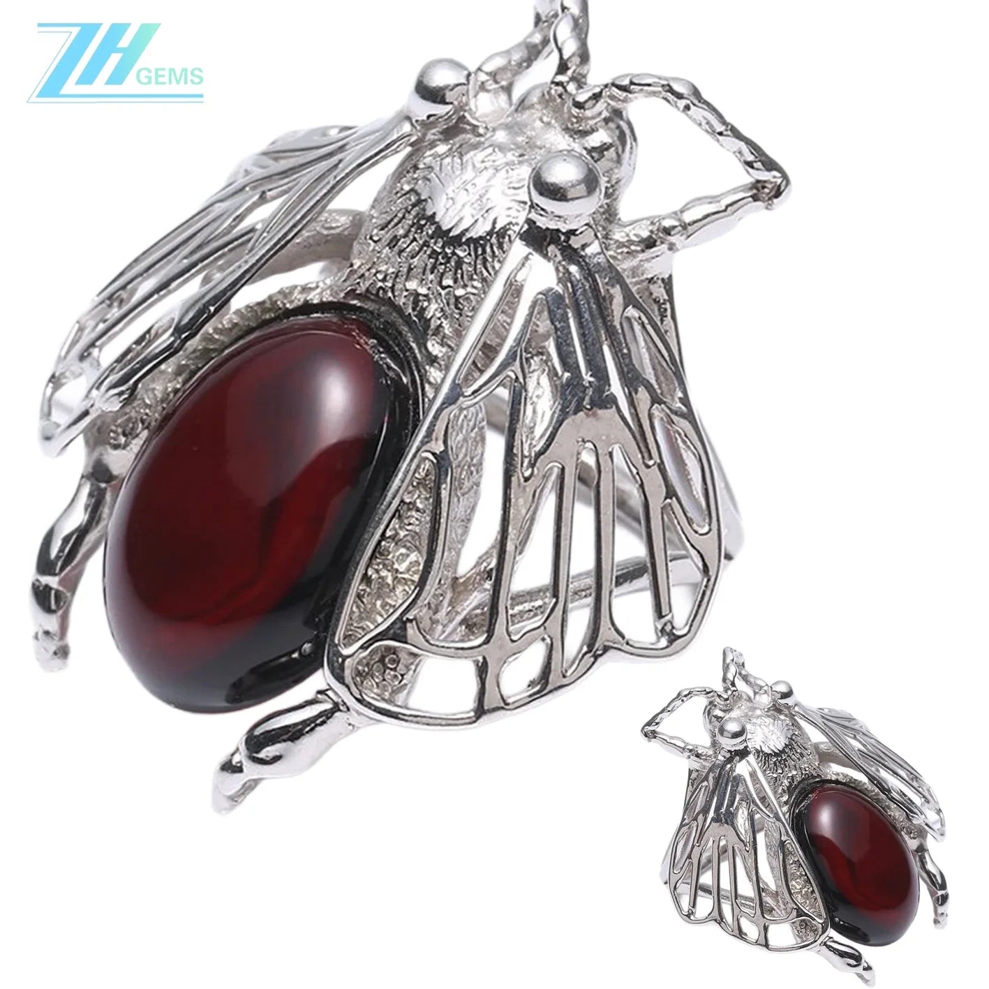 Baltic Amber Ring Jewelry Set Red Color Inset Shape Animal Appearance Stress Relief Gift For Her Strength Jewelry Gemstone