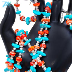 Sterling Treatment Turquoise Red Spiny Oyster And S925 Silver Form A Set With Double Layer Ingenuity It Fully Exudes