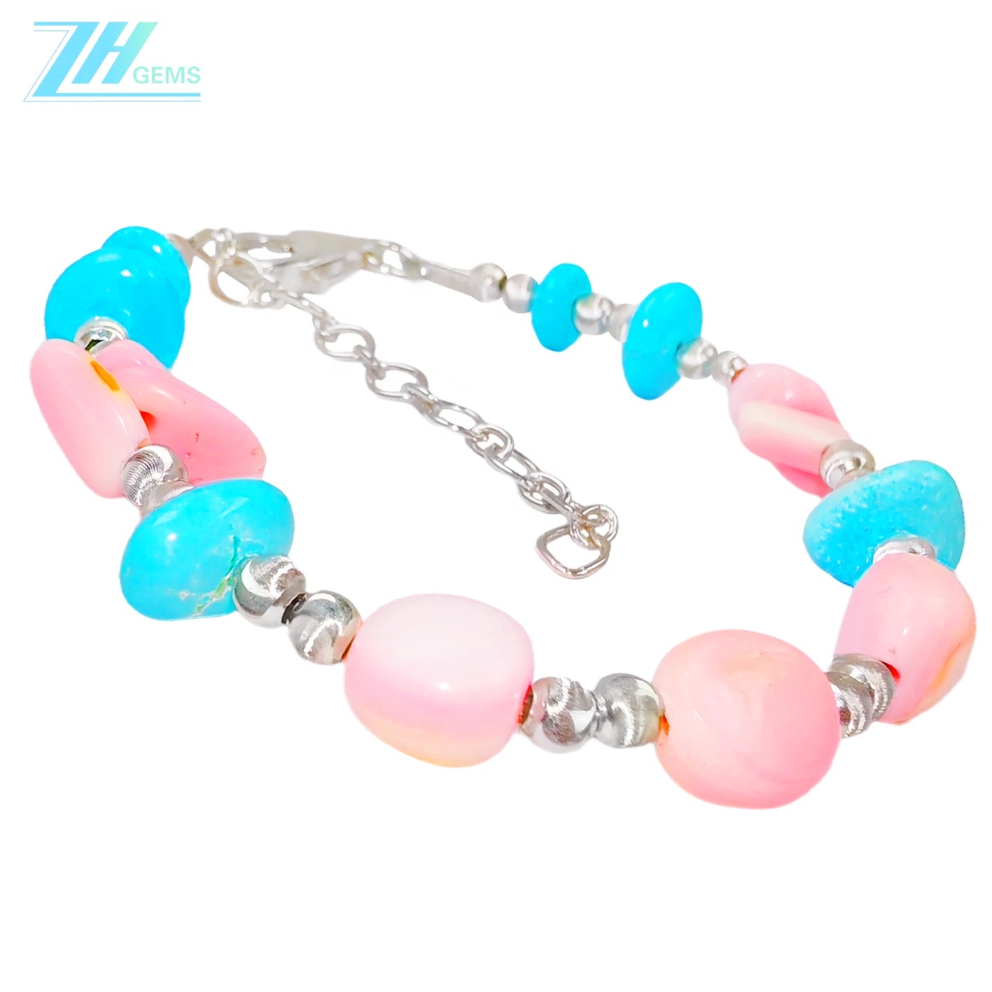 Natural Sterling Treatment Turquoise And Pink Opal Bracelet Full Of Unique Style Providing A Comfortable Wearing Experience