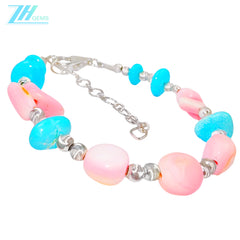 Natural Sterling Treatment Turquoise And Pink Opal Bracelet Full Of Unique Style Providing A Comfortable Wearing Experience