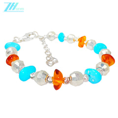 Amber Is Vivid And Turquoise Is Mysteriousthey Are Intertwined On An S925 Silver Chain The Hand Woven Craftsmanship Shows