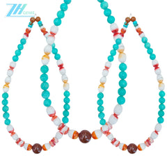 37.7g Natural Turquoise Amazonite Spiny Oyster Color Green Orange Shape Round Barrel Gemstone Necklace Beautiful Jewelry
