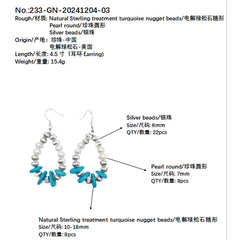 Winter Earrings Turquoise Holiday Gift S925 Silver And Natural Pearl Turquoise Beautiful Goddess Jewelry Natural Earrings