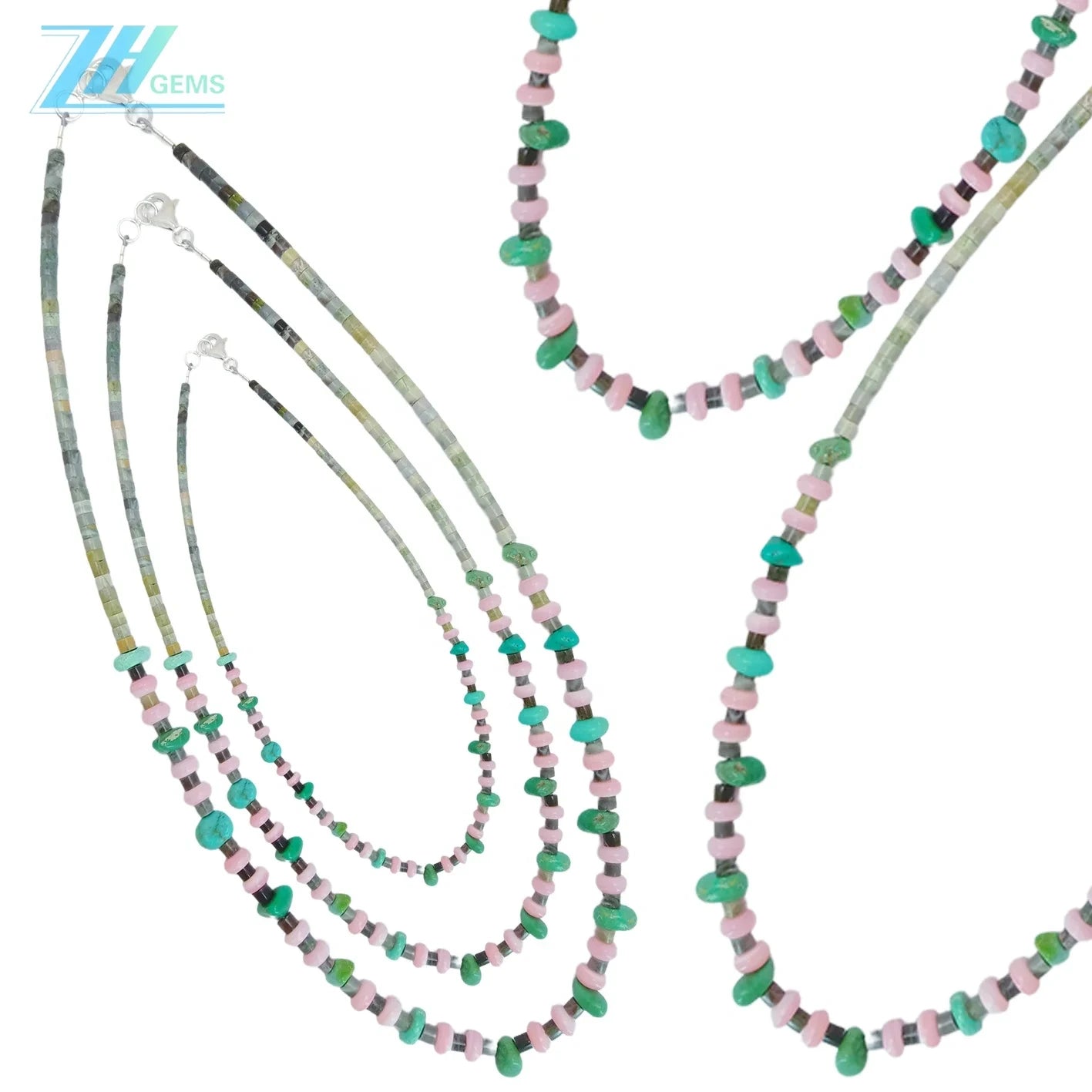 Natural Turquoise Burma Jadeite Pink Opal Black Agate Gemstonenecklace Multi Color Beautiful Jewelry As Gift For