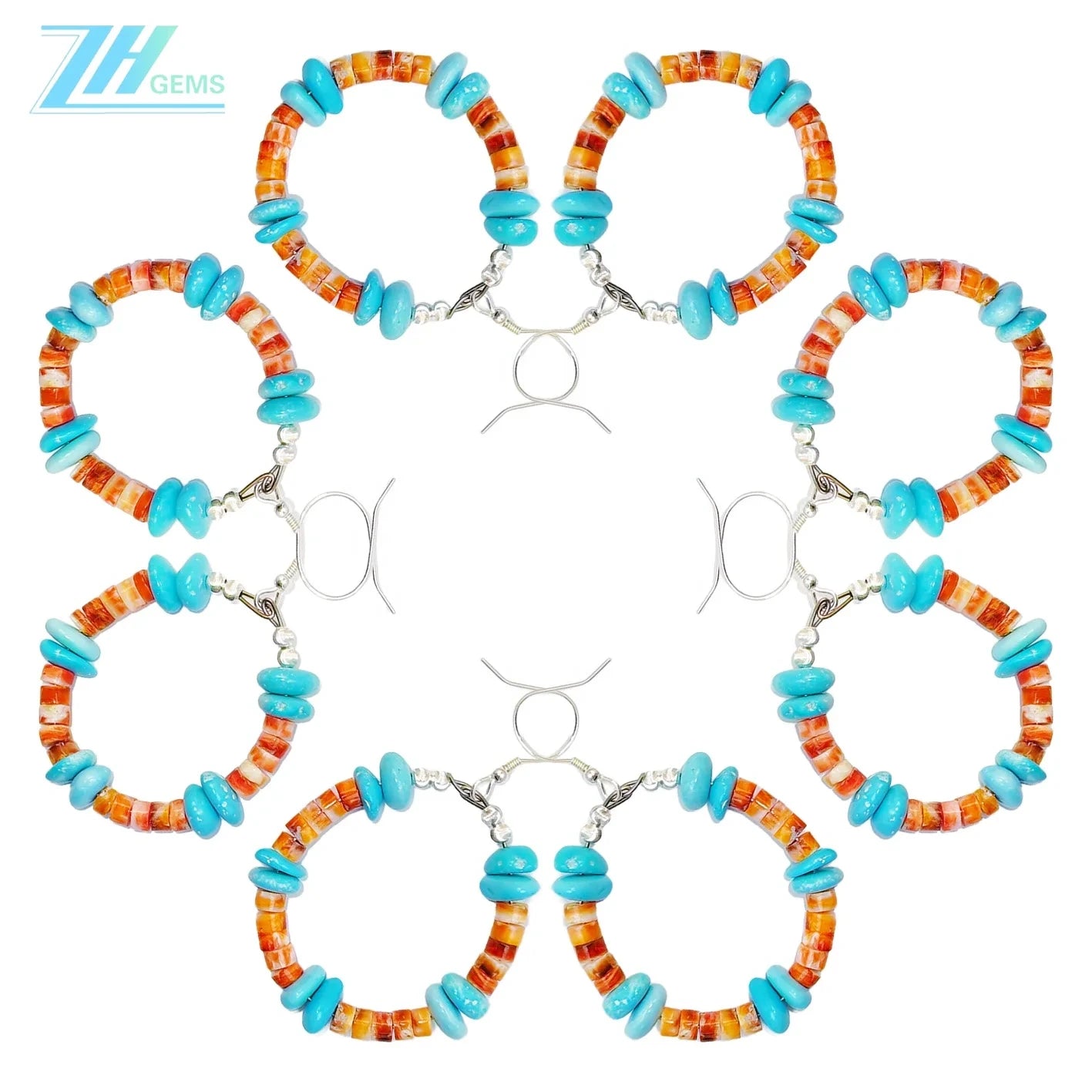 Beautiful High Quality Turquoise Orange Spiny Oyster Set Engagement Gift Daily Wear Natural Turquoise High Jewelry