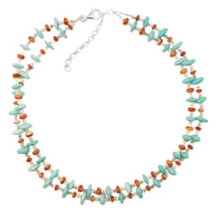 Warm Double Layer Turquoise Red Spiny Oyster S925 Silver Necklace Goddess Necklace Natural Turquoise Christmas