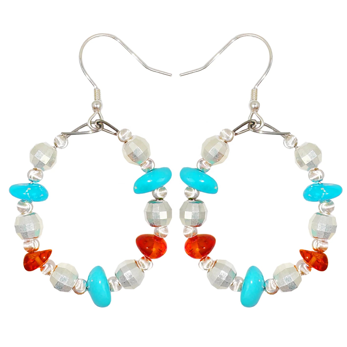 Natural Amber,Turquoise And S925 Silver Are Skillfully Combined The Delicate And Compact Shape Trims The Face Contour