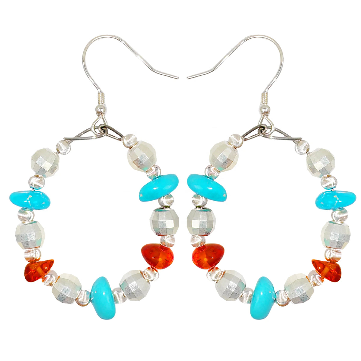 Natural Amber,Turquoise And S925 Silver Are Skillfully Combined The Delicate And Compact Shape Trims The Face Contour