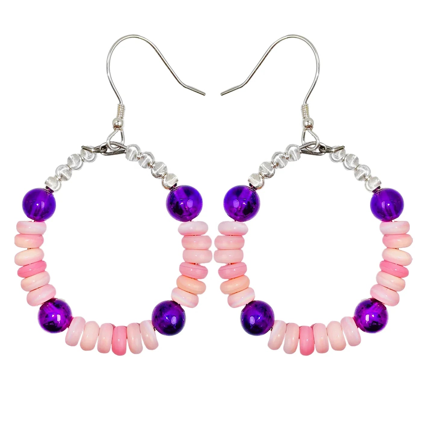 High Quality Amethyst Earring Hoop Earrings With Natural Pink Opal Jewelry The Best Choice For Family And Friends