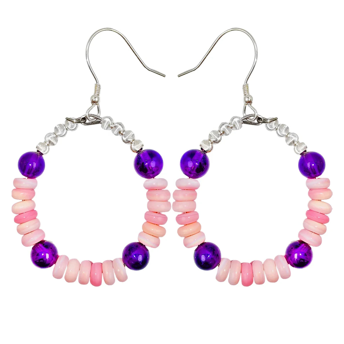 High Quality Amethyst Earring Hoop Earrings With Natural Pink Opal Jewelry The Best Choice For Family And Friends