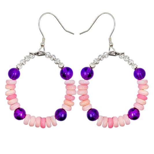 High Quality Amethyst Earring Hoop Earrings With Natural Pink Opal Jewelry The Best Choice For Family And Friends