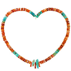 Natural Turquoise Aquamarine Roundle Beads With Milky Orange Spiny Oyster Gemstone Pendant Necklace Full Strand 16inch