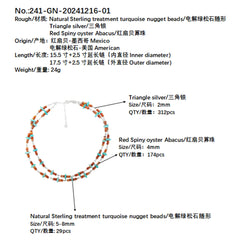 Precious Natural Jewelry Turquoise Red Spiny Oyster Necklace S925 Silver Necklace Triangle Silver As A Gift Handmade Jewelry