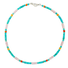 Natural Turquoise Pink Opal With Amazonite Pink Blue Orange Color 16inch Gemstone Necklace Jewelry Handmade Gift Stress Relief