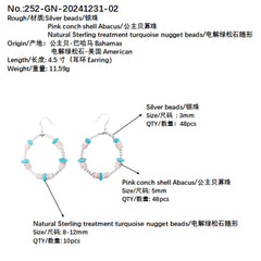 High Quality Turquoise Earrings Natural Turquoise High Porcelain And Pink Opal Abacus Beads Silver Beads,Silver Jewelry