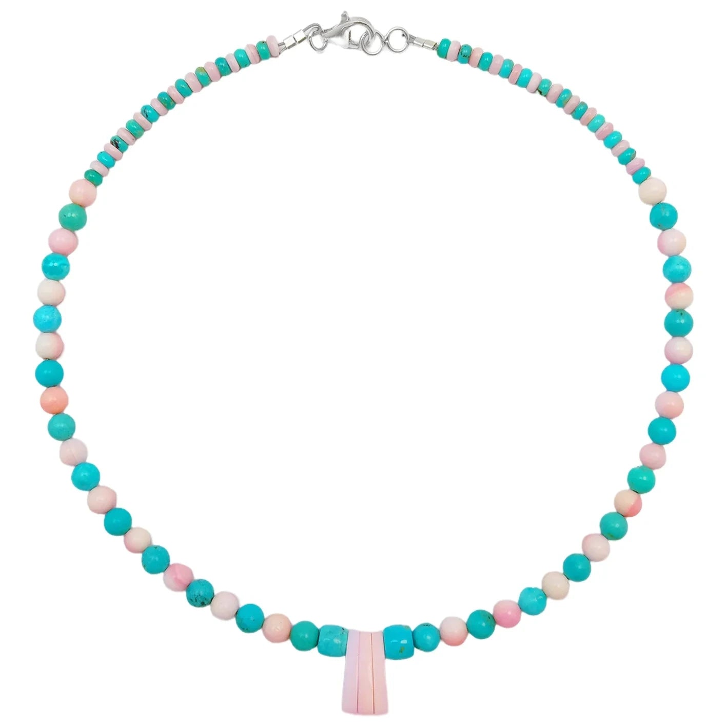 16inch Natural Turquoise And Pink Opal Round Beads Gemstone Necklace Beautiful Jewelry Blue And Pink Color