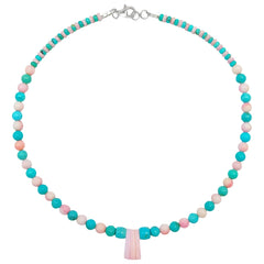 16inch Natural Turquoise And Pink Opal Round Beads Gemstone Necklace Beautiful Jewelry Blue And Pink Color
