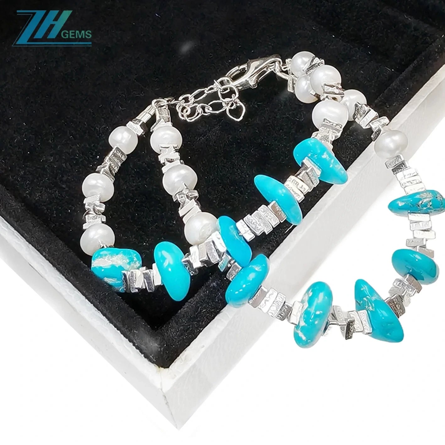 Beautiful Natural Turquoise Bracelet For Women Natural Pearl & Turquoise Beautiful Silver Jewelry Bracelet Winter Gifts1