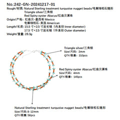 Double Natural Red Spiny Oyster Turquoise Premium Women's Necklace Necklace With Delicate S925 Silver And Natural