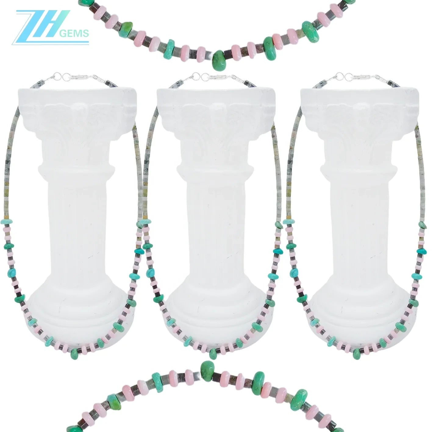 Natural Turquoise Burma Jadeite Pink Opal Black Agate Gemstonenecklace Multi Color Beautiful Jewelry As Gift For