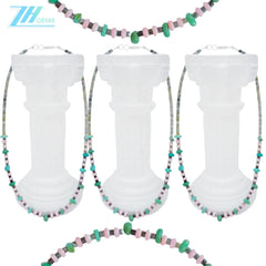 Natural Turquoise Burma Jadeite Pink Opal Black Agate Gemstonenecklace Multi Color Beautiful Jewelry As Gift For