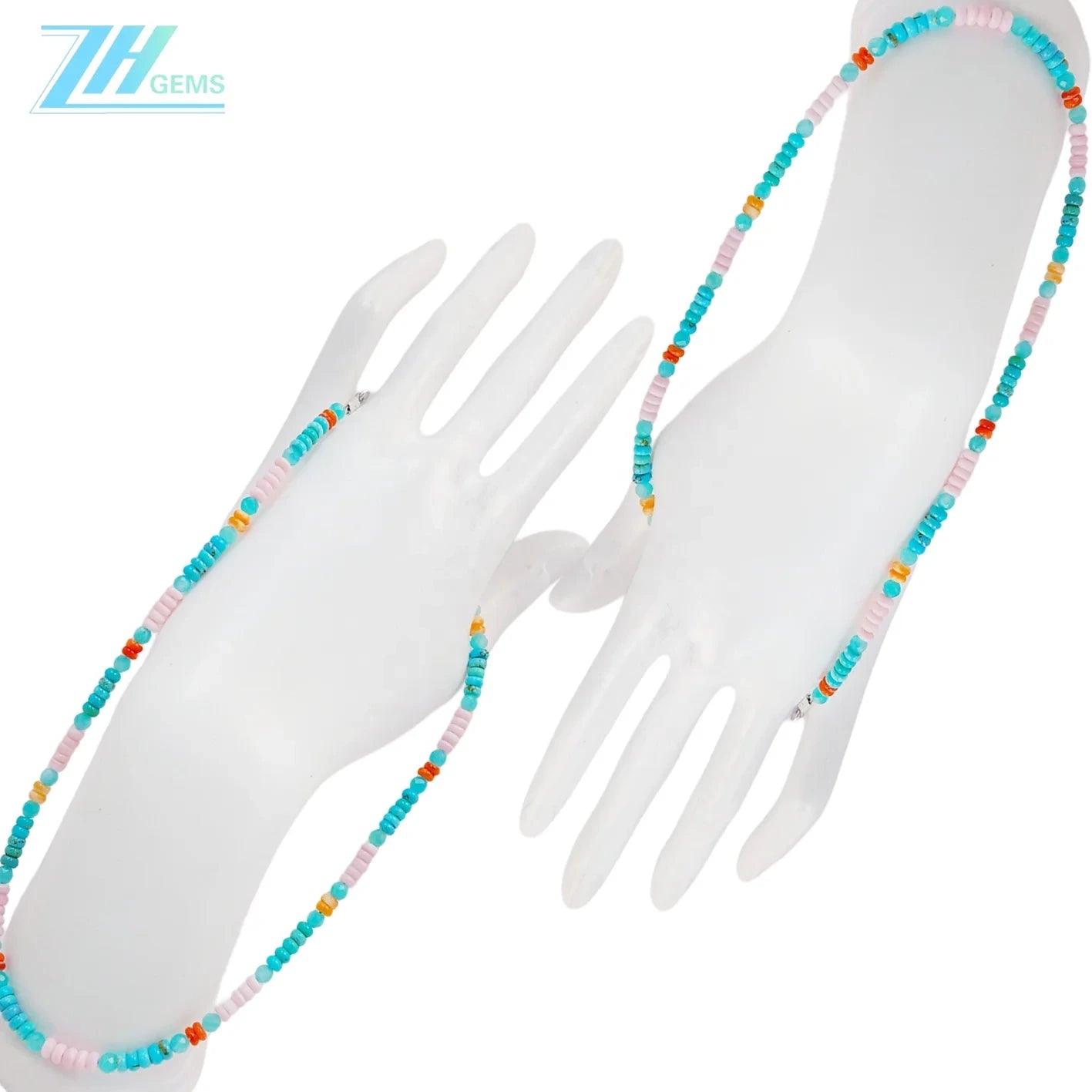 Natural Turquoise Pink Opal With Amazonite Pink Blue Orange Color 16inch Gemstone Necklace Jewelry Handmade Gift Stress Relief