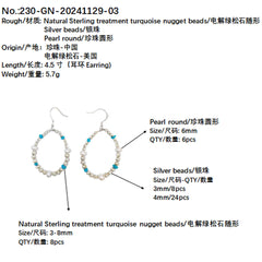 Pearl Earrings Turquoise Natural Earrings S925 Silver Women's Jewelry Best Selling Designer Custom Beautiful Women's Jewelry