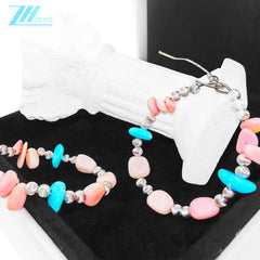 Natural Sterling Treatment Turquoise Earrings With Pink Opal Showing Feminine Beauty Flexible Earrings Sway Gracefully