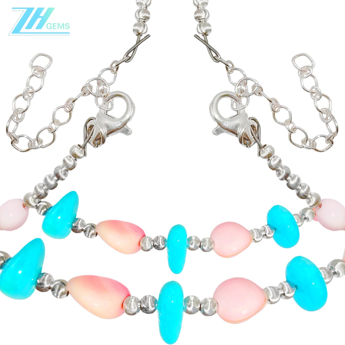 New Chinese Style Necklace Natural Turquoise And Pink Opal Full Of Oriental Charm Beauty And Classical Design Showing Elegant