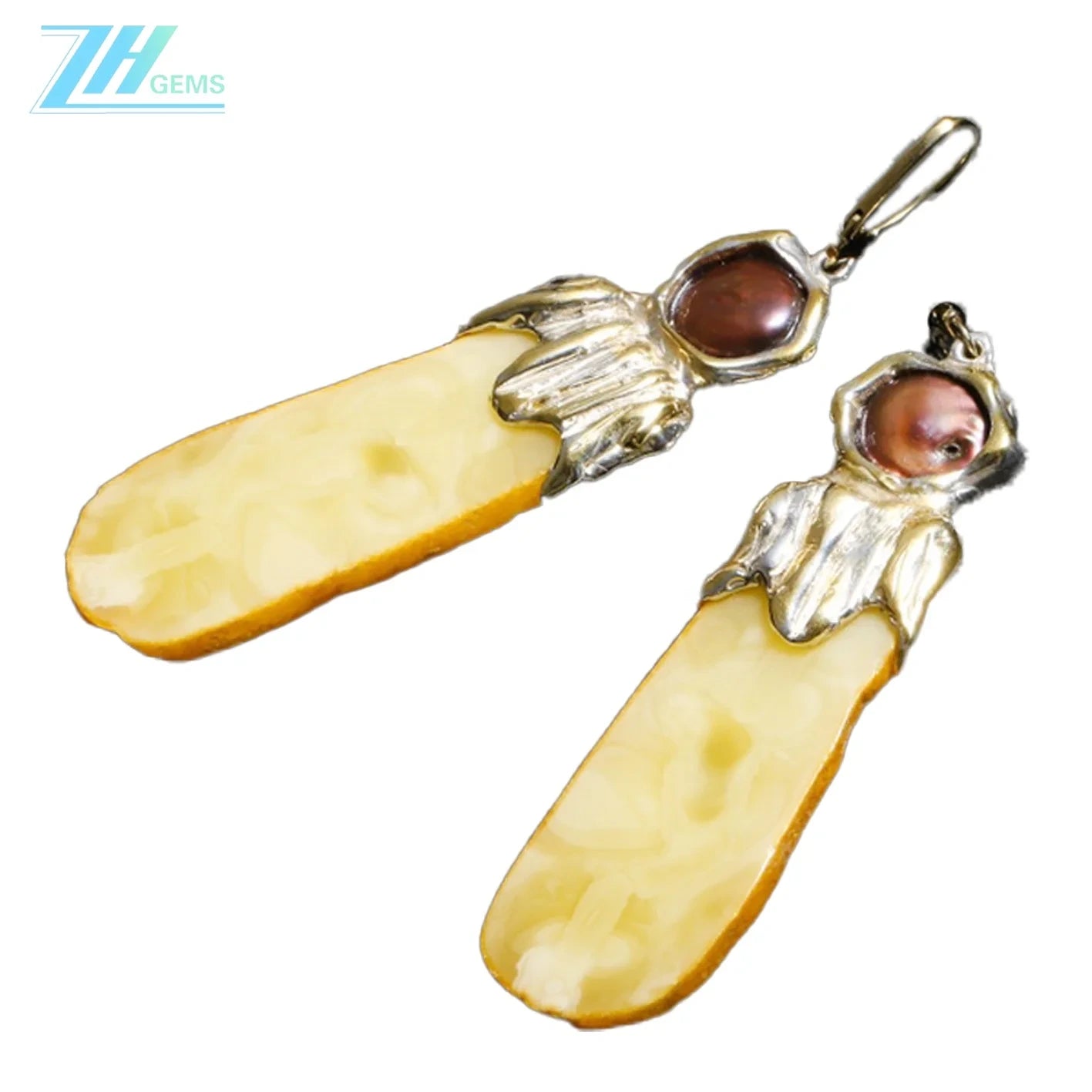 White Amber Earrings Big Stones Earrings Genuine White Baltic Amber Handmade Jewelry