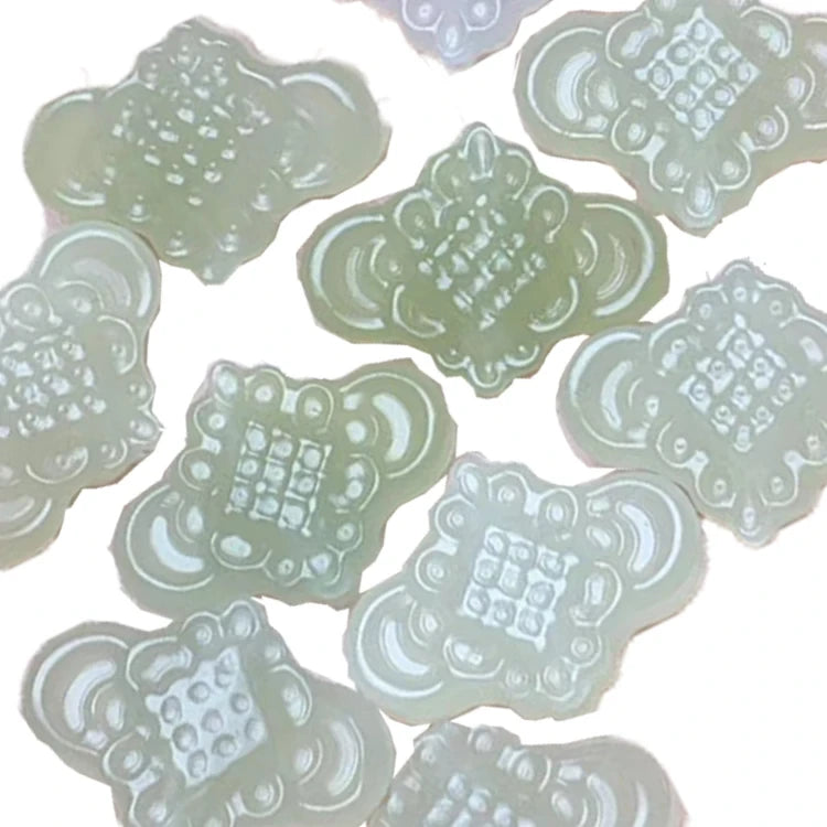 Chinese Knot Pendant Link White Green Carved Natural Nephrite Stone