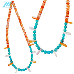 16inch 26.5g Natural Turquoise And Orange Spiny Oyster Color Orange With Blue Necklace Diy Jewelry Making And Beadwork Design