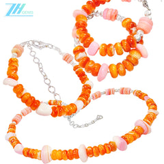 Here Comes The Charming Set! The Necklace Earrings And Bracelet Are All Made Of Orange Spiny Oyster And S925 Silver