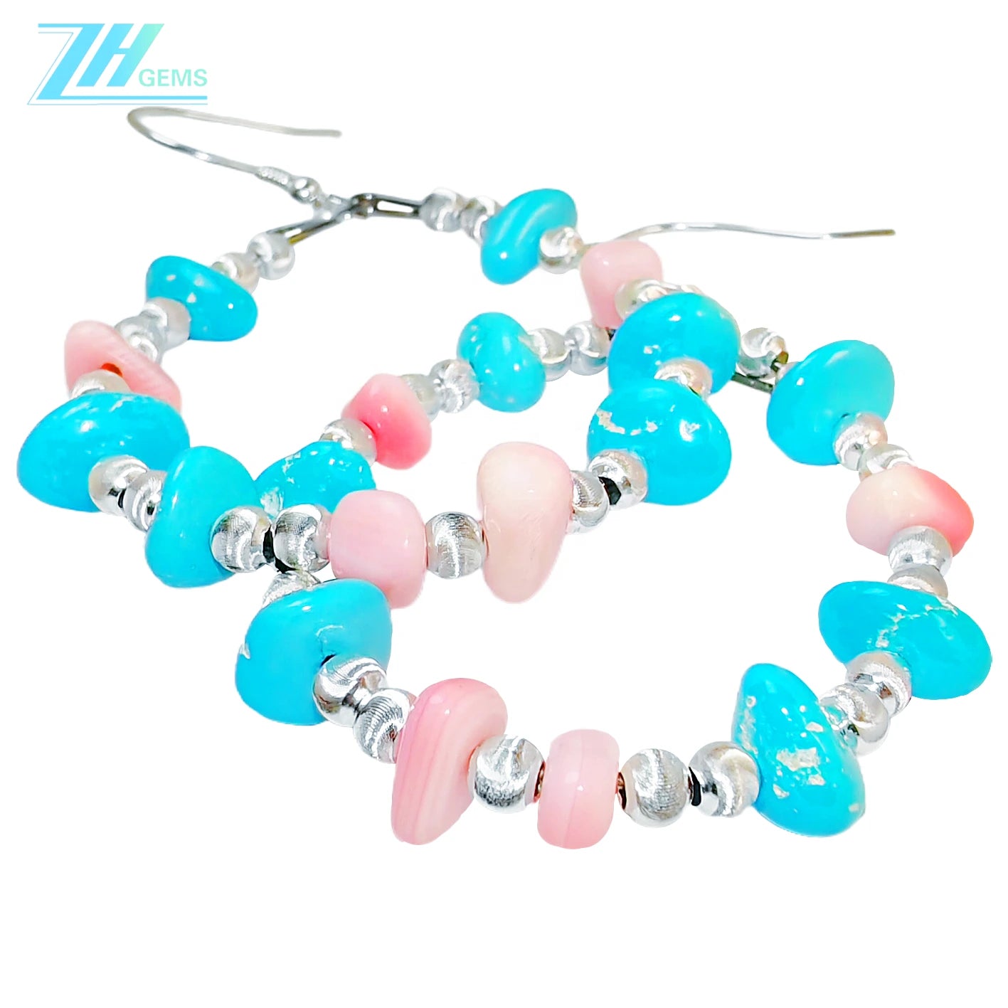 These Earrings Combine Pink Opal And Natural Turquoise In A Unique Shape When Worn They Sway Gracefully Showing Unique