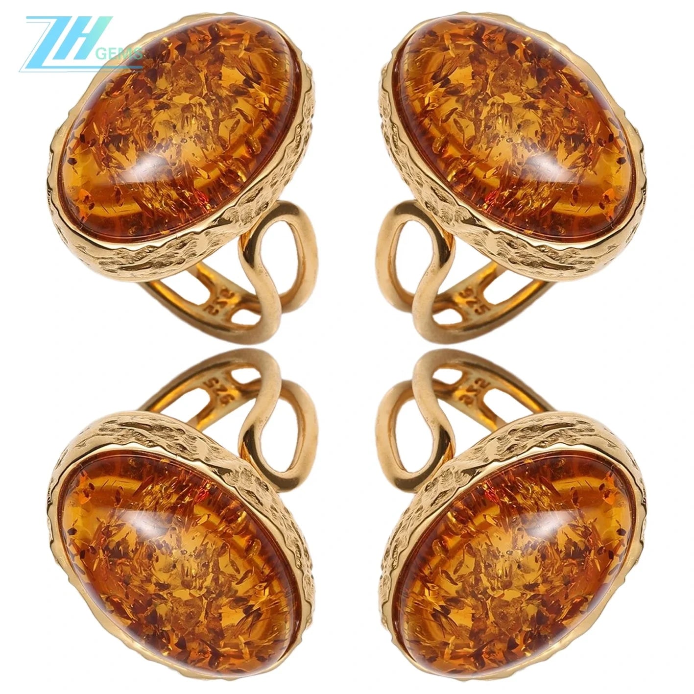 Amber Ring Orange Cabochon Oval Sterling Amber Stone Engagement Gift For Her Huge Handmade